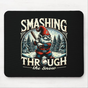 Baseball Player Christmas Gnome, Smashing Through  Mouse Pad