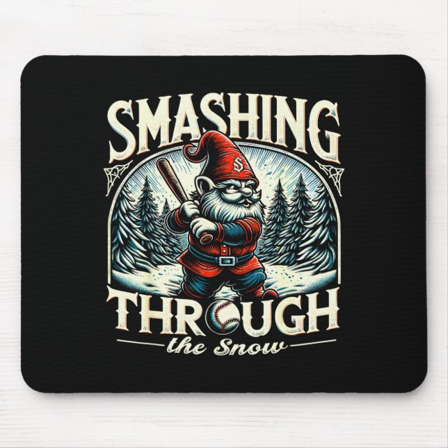 Baseball Player Christmas Gnome, Smashing Through  Mouse Pad (Front)