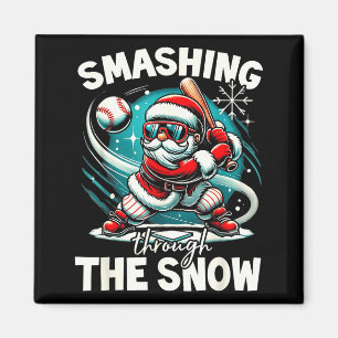 Baseball Player Christmas Santa, Smashing Through Magnet