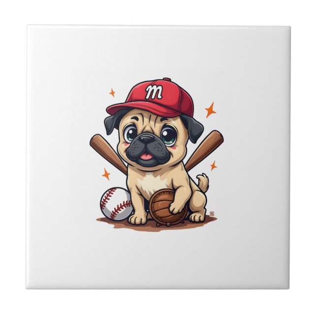 Baseball Player Coach Pug Dog Lover Pug Mom Tile (Front)
