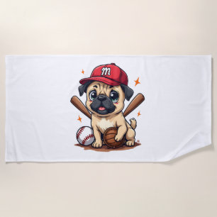 Baseball Player Coach Pug Dog Lover Pug Mum Beach Towel