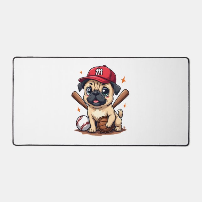 Baseball Player Coach Pug Dog Lover Pug Mum Desk Mat (Front)