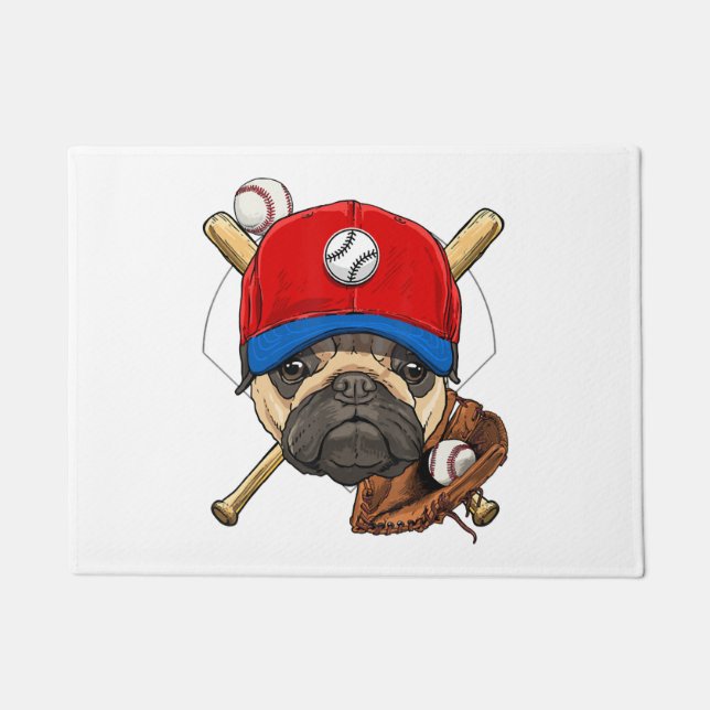 Baseball Player Coach Pug Dog Lover Pug Mum Doormat (Front)