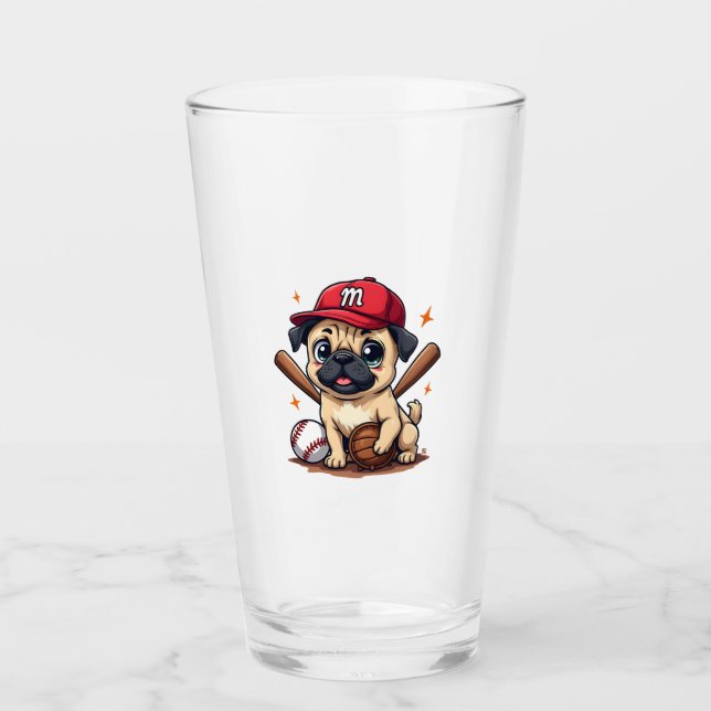 Baseball Player Coach Pug Dog Lover Pug Mum Glass (Front)