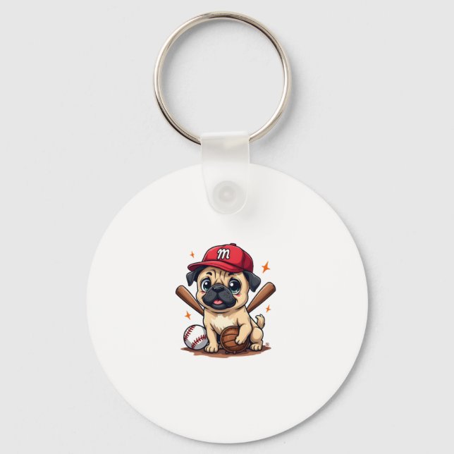 Baseball Player Coach Pug Dog Lover Pug Mum Key Ring (Front)