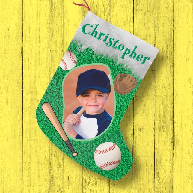 Baseball Player Coach Softball Player Photo Name Small Christmas Stocking (Creator Uploaded)