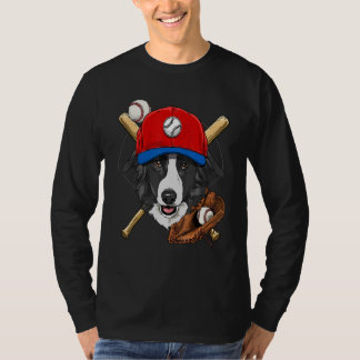 Baseball Player Coaches Border Collie Dog Pitcher  T-Shirt