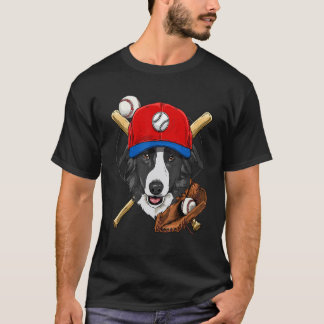 Baseball Player Coaches Border Collie Dog Pitcher  T-Shirt