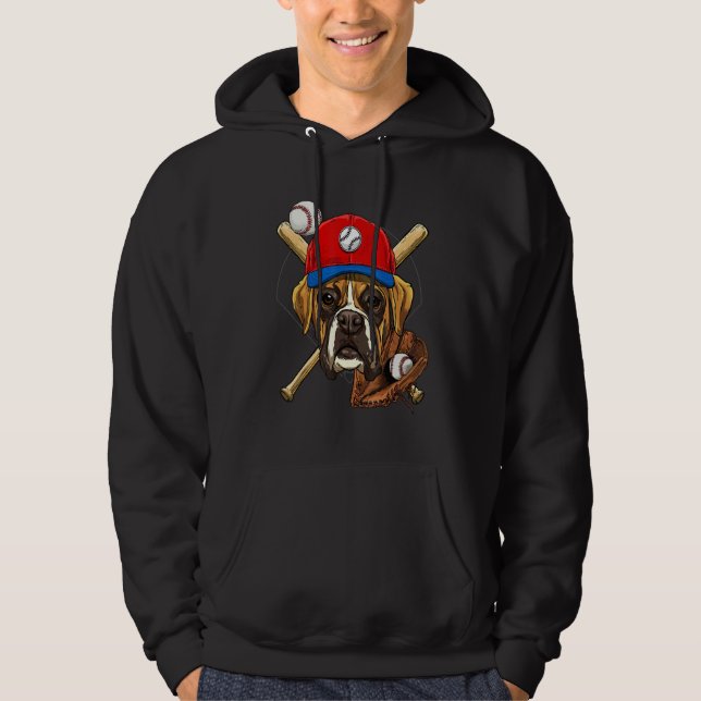 Baseball Player Coaches Boxer Dog  Pitcher Catcher Hoodie (Front)