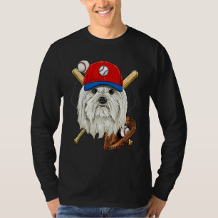 Baseball Player Coaches Maltese Dog  Pitcher Catch T-Shirt