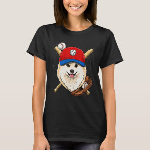 Baseball Player Coaches Pomeranian Dog Catcher Pi T-Shirt