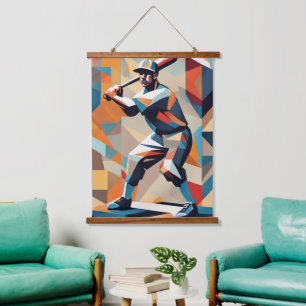 Baseball Player Cubist Wall Tapestry