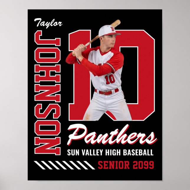 Baseball Player Custom Photo Jersey Number Red Poster (Front)