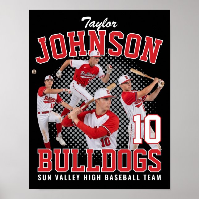 Baseball Player Custom Photo Retro Bootleg Red Poster (Front)