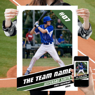 Baseball Player Customisable Gift in White Green Poster
