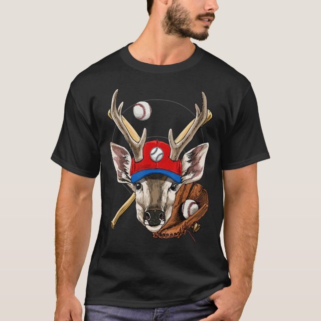 Baseball Player Deer Pitcher Catcher Baseball Coac T-Shirt (Front)