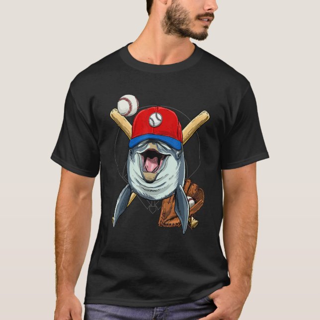 Baseball Player Dolphin Whale Pitcher Catcher Base T-Shirt (Front)