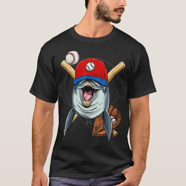 Baseball Player Dolphin Whale Pitcher Catcher Base T-Shirt (Front)