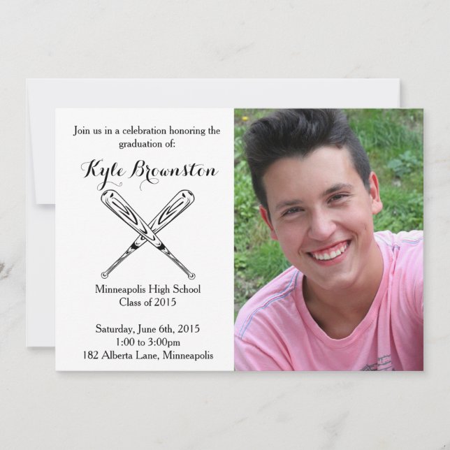 Baseball Player Graduation Party Photo Invite (Front)
