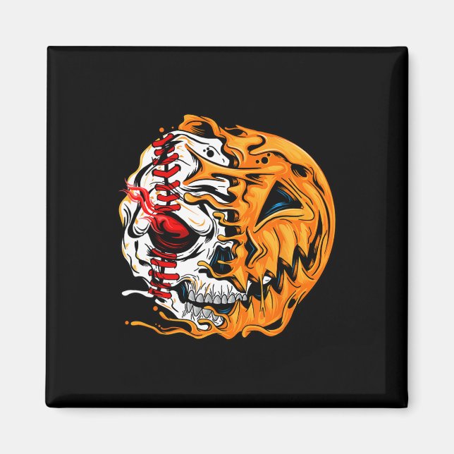Baseball Player Halloween Pumpkin Skeleton  Magnet (Front)