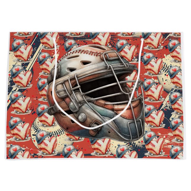 Baseball player heart shape  Valentine's Day love Large Gift Bag (Front)