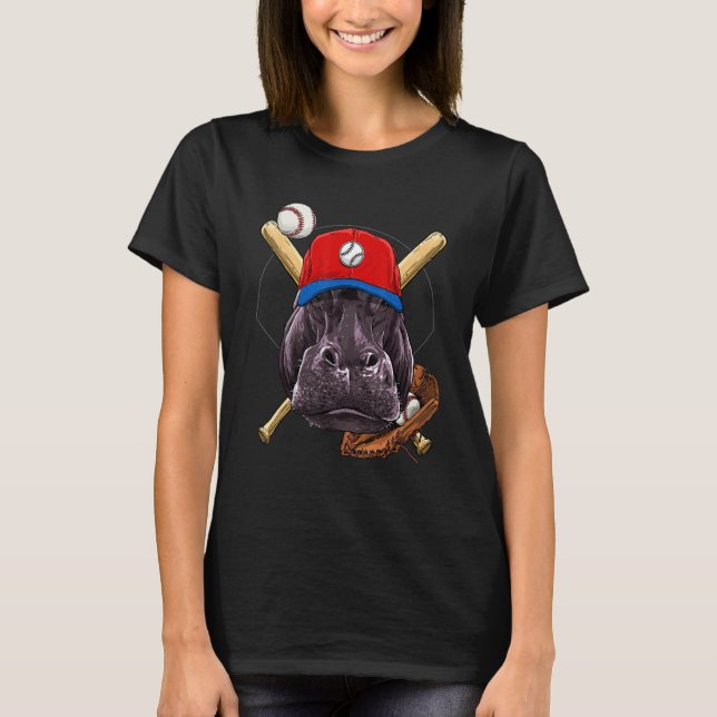 Baseball Player Hippopotamus Pitcher Catcher Baseb T-Shirt (Front)