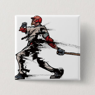 Baseball player holding bat, side view 15 cm square badge