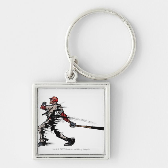 Baseball player holding bat, side view key ring (Front)