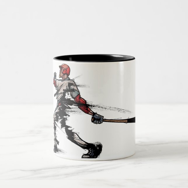 Baseball player holding bat, side view Two-Tone coffee mug (Center)