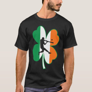 Baseball Player Lucky Shamrock Ireland Flag St Pat T-Shirt