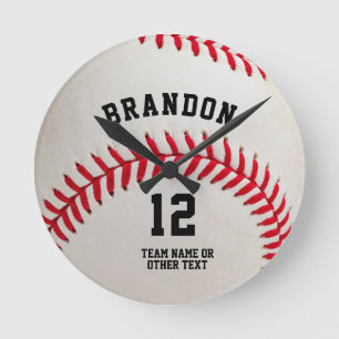 Baseball Player Name Number Personalised Round Clock