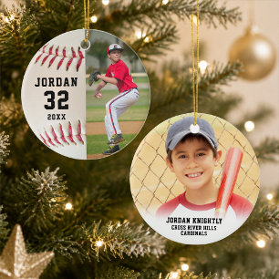 Baseball Player Name Number Photo Ceramic Tree Decoration