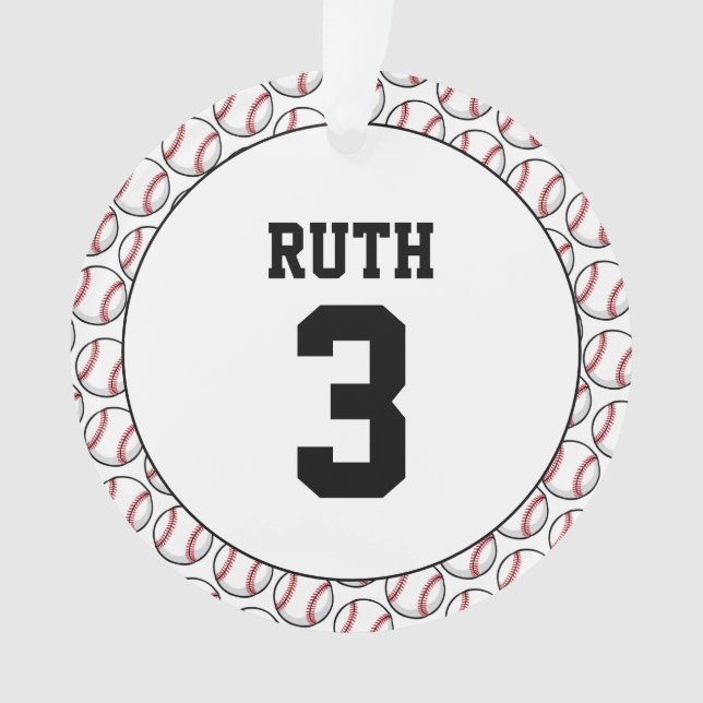 Baseball Player NAME Sports Team NUMBER Keepsake Ornament (Front)