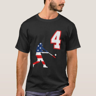 Baseball player number 4 with American USA flag T T-Shirt