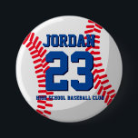 Baseball Player Number School Sports Team 7.5 Cm Round Badge<br><div class="desc">A perfect pin for sports fans,  athletes,  players,  coach or captain of the baseball team. You can customise the wording to fit any events with this sports theme,  whether it's birthday,  championship celebration or winning party.</div>