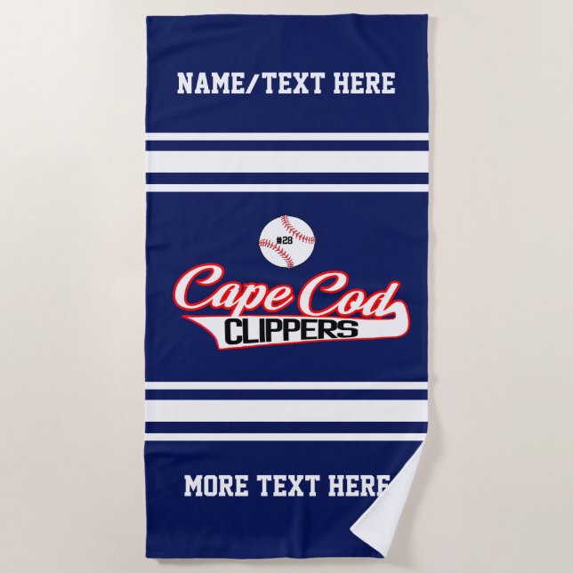 Baseball Player Number Team Club Logo Custom Beach Towel (Front)