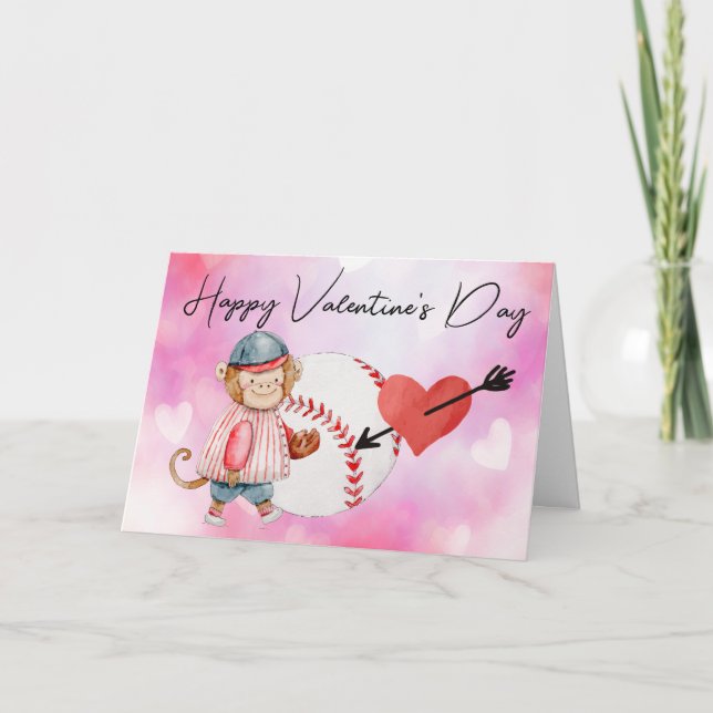 Baseball player on Valentine's Day watercolor  Card (Front)
