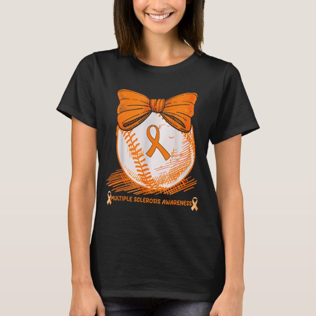 Baseball Player Orange Ribbon Multiple Sclerosis A T-Shirt (Front)
