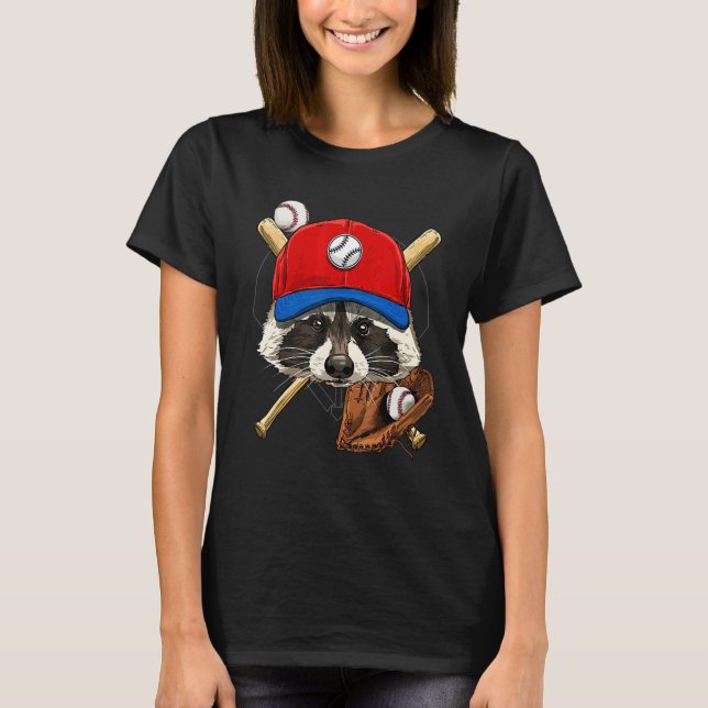 Baseball Player Racoon Pitcher Catcher Baseball C T-Shirt (Front)