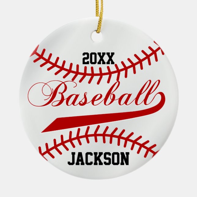 Baseball Player - Red Ceramic Tree Decoration (Front)