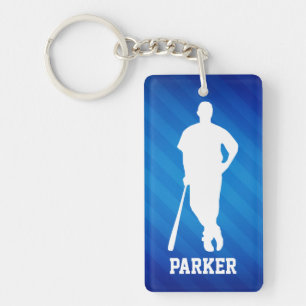 Baseball Player; Royal Blue Stripes Key Ring