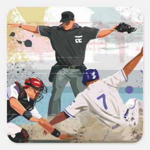 Baseball player safe at home plate square sticker