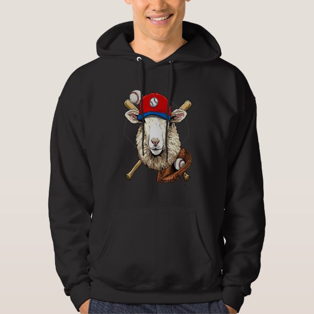 Baseball Player Sheep Lamb Pitcher Catcher Basebal Hoodie (Front)