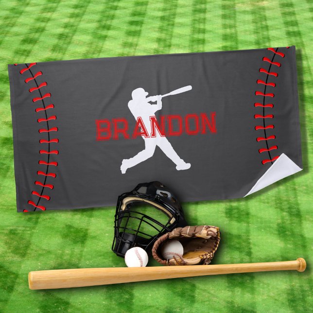 Baseball Player Silhouette With Name Bath Sports Beach Towel (Creator Uploaded)