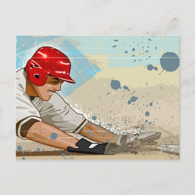 Baseball player sliding into base postcard (Front)