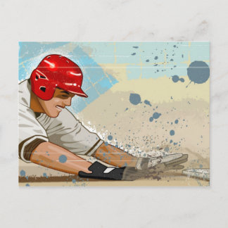 Baseball player sliding into base postcard