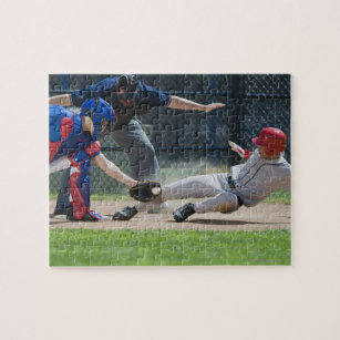 Baseball player sliding into home plate jigsaw puzzle