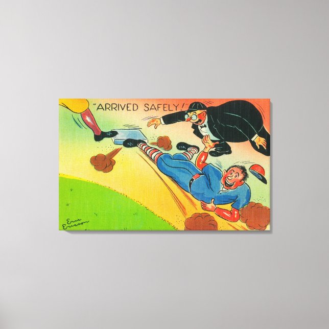 Baseball Player Sliding to Base, Arriving Canvas Print (Front)
