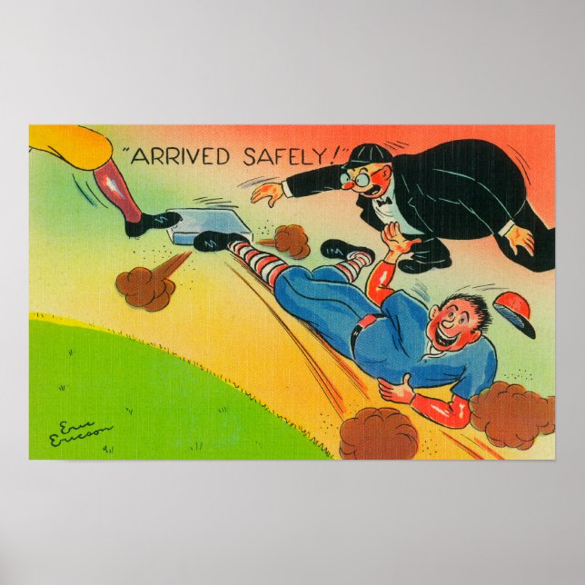 Baseball Player Sliding to Base, Arriving Poster (Front)