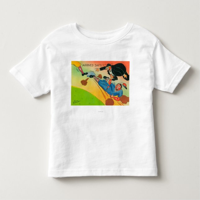 Baseball Player Sliding to Base, Arriving Toddler T-Shirt (Front)